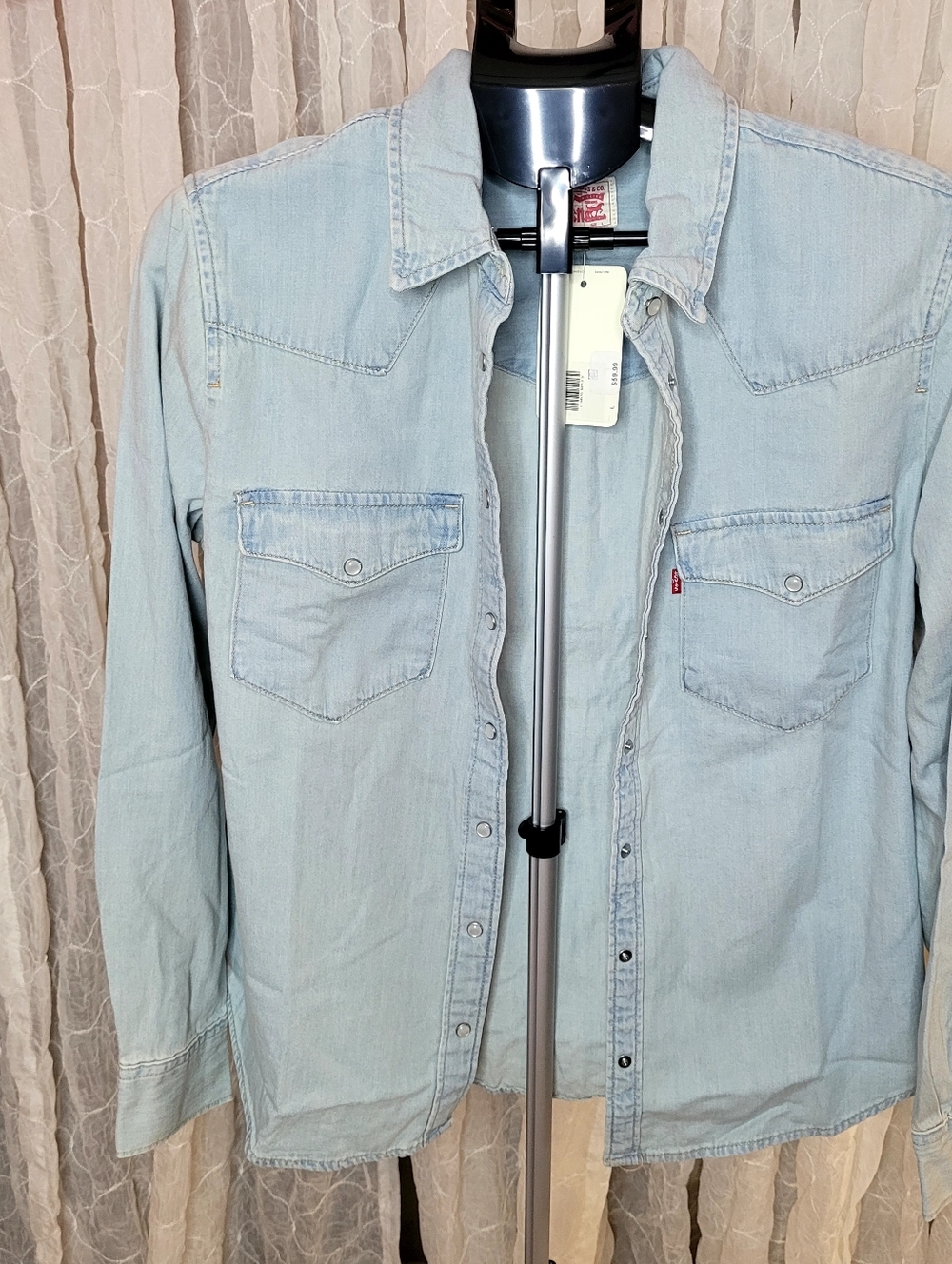 Levi's Light Wash Denim Western Snap Button Down Shirt 100% Cotton Shacket - Picture 6 of 14